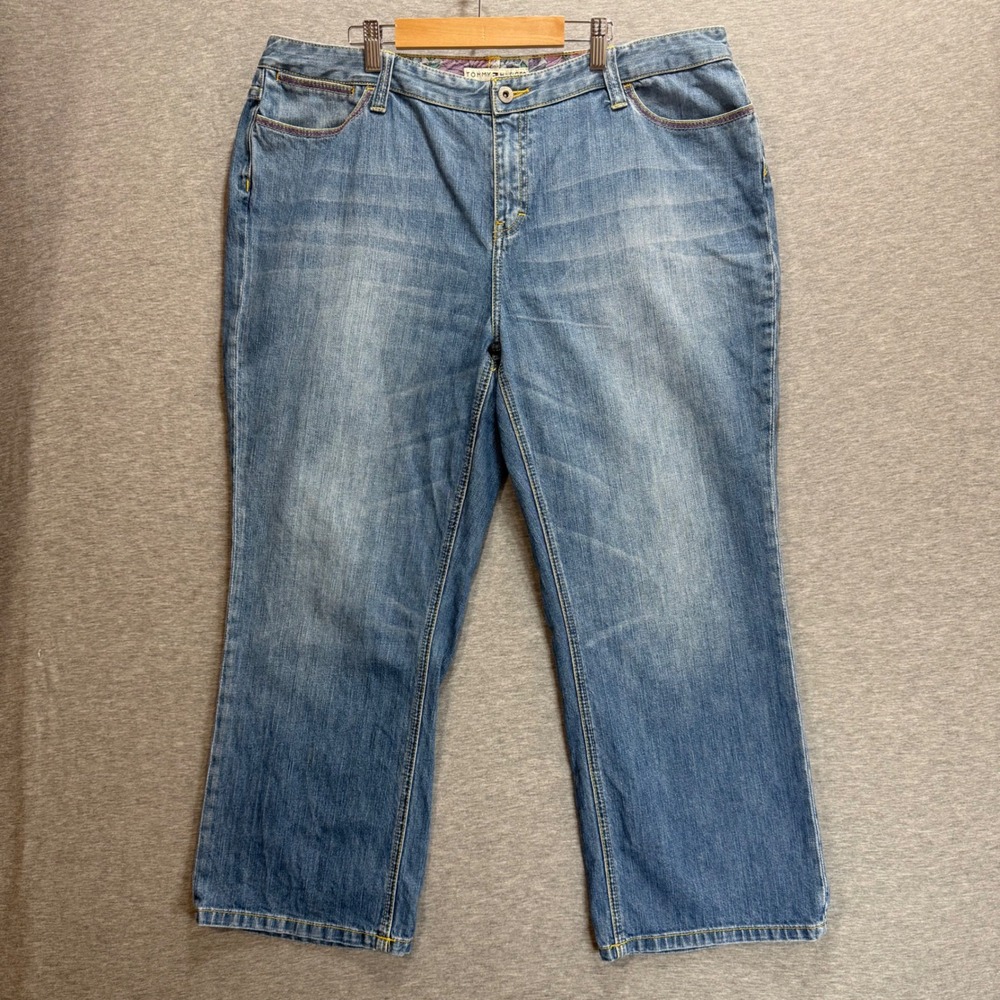 Tommy Hilfiger Straight Leg Jeans Womens 18 Blue Floral Trim Cropped Denim Y2K